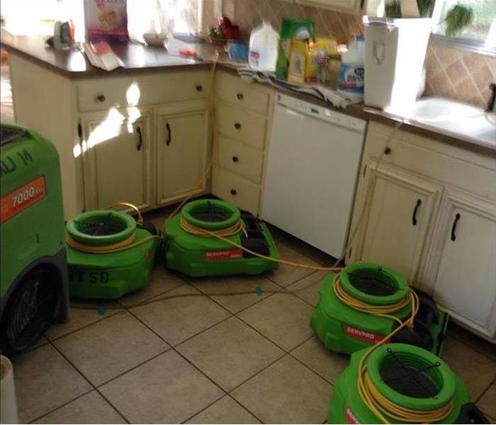 air movers and dehu drying kitchen floor